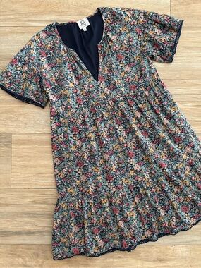 dRA Los Angeles Navy Multi Floral Tiered Dress Size Small